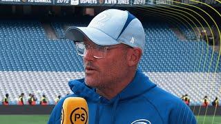 Leinster defence coach Jacques Nienaber reacts after URC Grand Final win against the Vodacom Bulls