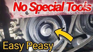 SECRET WAY! How I Remove Crank Pulley bolt that Easy! Part 2 video on the description #fyp #mechanic