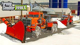 GIANT SNOWPLOWING CREW CLEARS THE FARMYARD! (1990'S FARMING!) | FARMING SIMULATOR