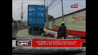 Motorcycle rider, pumailalim ang ulo sa gulong ng truck