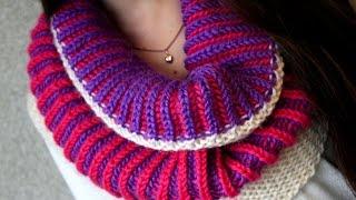 ДВУХЦВЕТНАЯ АНГЛИЙСКАЯ РЕЗИНКА ПОВОРОТНЫМИ РЯДАМИ. ТЕХНИКА БРИОШ. Brioche knitting