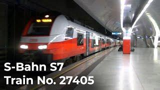 S-Bahn S7 Train Number 27405 Wolfsthal Bahnhof Arriving at Flughafen Wien Bahnhof in Austria