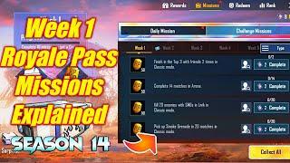 Season 14 Week 1 Royale Pass Missions Explained PUBG Mobile | Week 1 rp Missions Pubg Season 14