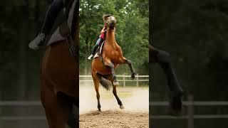 Bay (or Chestnut lol) horse bucking. AI is not best in falling. Haha. #horsegirl #ai #bucking