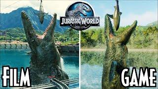 Mosasaurus FEEDING Show | FILM vs GAME | Comparison | Jurassic World and Jurassic World Evolution 2