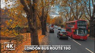 London Bus Ride in Autumn | Upper Deck POV on Route 190 from West Brompton to Richmond - 4K HDR