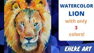 How to paint a WATERCOLOR LION using only 3 COLORS