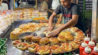 BURGER MAKING  Super Fast Cooking Skills  Egg Anda Shami Bun Kabab Street Food of Karachi Pakistan