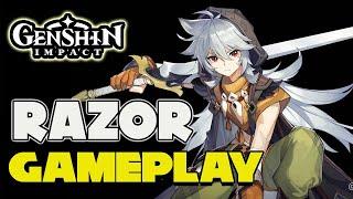 GENSHIN IMPACT - RAZOR GAMEPLAY ( Attacks, Skills, Combat )