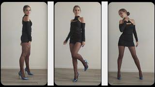 TRY ON HAUL FASHION GLAMOUR EDITORIAL:Pantyhose, Stockings, Tights,Heels, MiniDress (Vertical 4K)