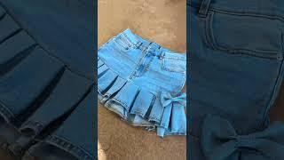 Sew with me I transformed my old jeans into a pleated skirt. #sewing #sewingtutorial #flareskirt