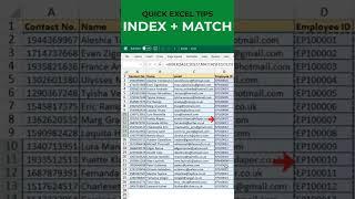 #shorts | INDEX MATCH Function in Excel | Revere Lookup in Excel