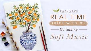 Relaxing Real Time Painting- No Talking with Soft Music: Orange Tree