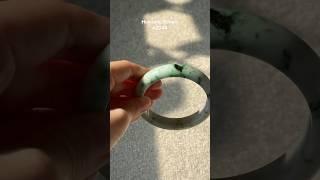 #0244 White Green Pattern Jade Bangle Size 59.1 #huajade #jewelry #handmade #jade