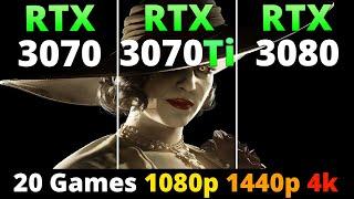 RTX 3070 vs RTX 3070 Ti vs RTX 3080 - Performance Comparison 20 Games 1080p 1440p and 4K