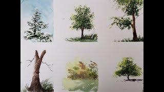 Очень подробно Как Рисовать Деревья Акварелью. How to paint the trees in watercolour