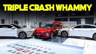 See What Happens When A Chinese EV Gets Hit by 2 Opposing EVs at 60km/h in Triple Crash Test