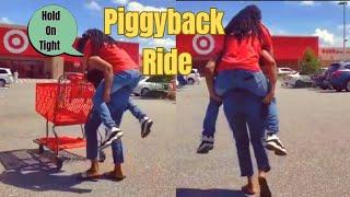 Strong Wife gives Piggyback Ride to Target|Lift & Carry Fitness Exercise