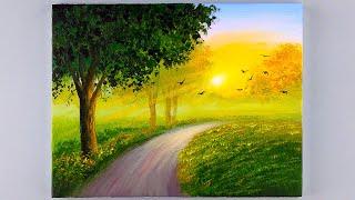 Landscape Painting / Sunrise painting / Acrylic painting for Beginners