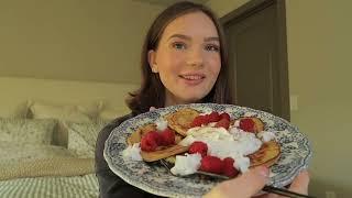 ASMR | eating banana pancakes with whipped cream