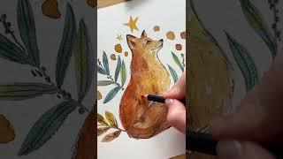 Лиса акварелью