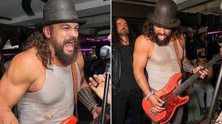 Jason Momoa Rocks Bass Guitar at The Rex Rooms