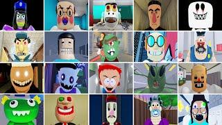 Jumpscares Battle in All Sacry Obby Dhuur Dungeon,Evil Janitor,Barnie Prison 2,Timmy School