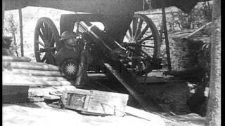 US artillery of various sizes being fired, including 8-inch  and 75mm pieces HD Stock Footage