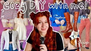 Tackling My Entire DIY/Mend Pile in one week!!! | fall wardrobe thrift flips & cozy craft with me