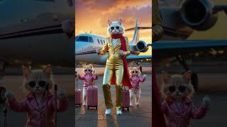“Airport Catwalk Queen ️ | Gold Jumpsuit & Dancing Kittens With Luggage | AI Fashion Show”#foryou