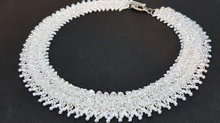 Beaded crystal necklace/Bicone necklace/Diy necklace/Beaded necklace/Колье из бисера/Колье из бусин/