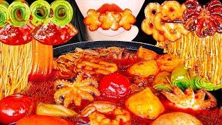 ASMR SPICY HOT POT 마라탕 재료 가득 레시피 MALATANG *ENOKI MUSHROOMS, OCTOPUS, NOODLES RECIPE & EATING MUKBANG