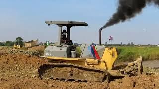 Nice Skill For Driver Bulldozer Pushing soil into pond