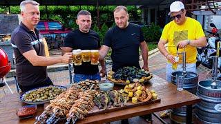 120 LITERS OF BEER. SHRIMP KEBAB. WE COOK SEAFOOD.