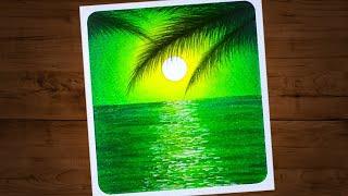 Beautiful Green Seascape / Drawing with Oil Pastels / Step by Step