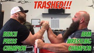 Bench Champ Destroys Armwrestling Champs Arm! *Eric Spoto vs Monster Michael Todd