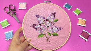  Spring Lilac Blossoms 🪡 Floral Hand Embroidery Tutorial for Beginners + PDF Pattern Instructions