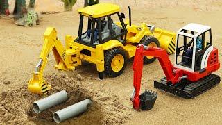 Rescue Excavator, Crane, Truck - Help Bulldozers Repair Water Pipes and Road Construction