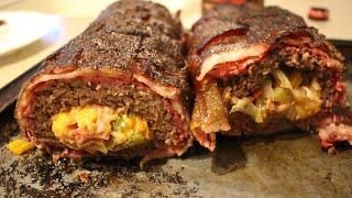 Smoked Fatty | "Bacon Wrapped Fatty" | "Bacon Explosion" | "Smoked Meatloaf!!" Offset Smoker!!