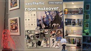 AESTHETIC room makeover ‍️ anime room makeover, pinterest inspired, anime decor, manga shelf