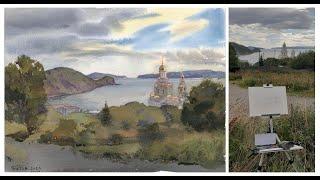 20240904 Naval Cathedral, Petropavlovsk-Kamchatsky. Watercolor plein air painting