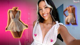 4K TRANSPARENT Nightgown Dresses TRY ON with Mirror View!   Ninacola TryOn 1080p60