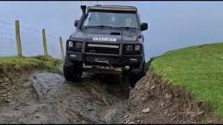 Mitsubishi Pajero, Suzuki Jimny and a Land Rover Discovery 2 on Splashies Lane, Ceiriog Valley