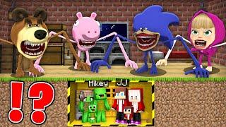 JJ and Mikey HIDE From ALL MONSTERS TAPES FAMILY in Minecraft! - Maizen