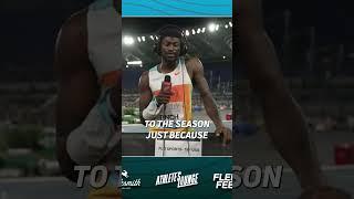 Cordell's reaction after running 13.14 in 110m Hurdles to take 2nd at Rome Diamond League 