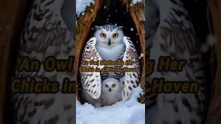 An Owl Sheltering Her Chicks in a Winter Haven #funny #aiart #cute #owl #owlchicks #wildlife #shorts