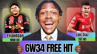 MY FPL GW34 FREE HIT TEAM SELECTION| Evanilson IN| Fantasy Premier League 24/25