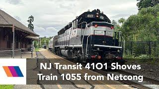 NJ Transit GP40PH-2 41O1 Shoves MOBO Train 1055 to Port Morris Yard from Netcong Station 7/12/24