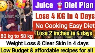 Fast Weight and inch loss diet | Juice Diet Plan | Lose 4 kg in 4 days |Low Budget Diet|Kainat Abbas