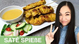 REZEPT: Saté Spieße mit Erdnusssoße selber machen | Satay Hähnchenspieße zum Grillen